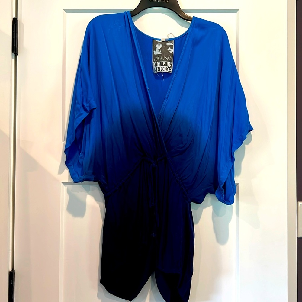 Young fabulous broke romper ombré blue kimono sleeve tie waist xs